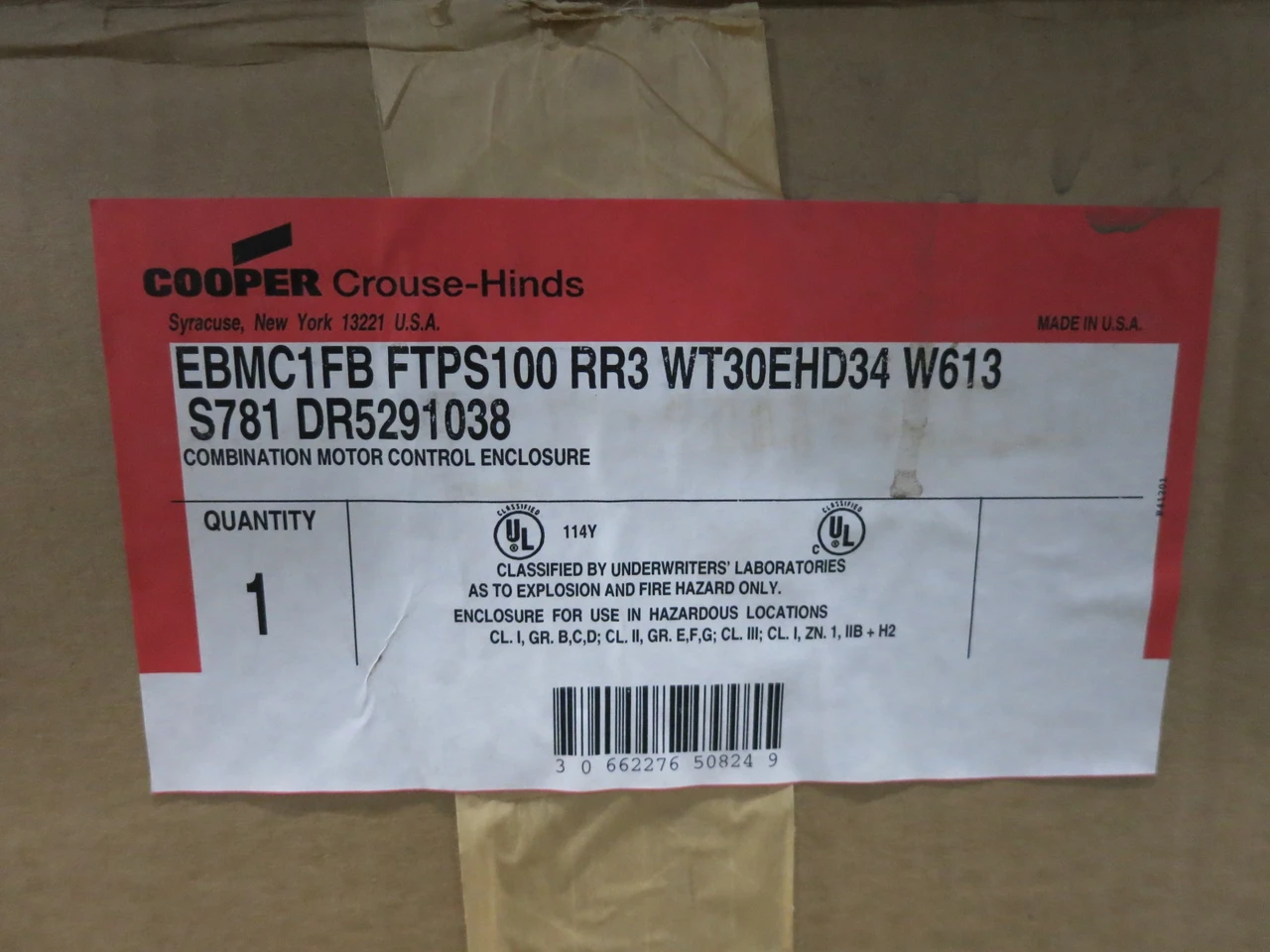 NEW Cooper EBMC1FB 30A Breaker Size 1 Starter Explosion Proof Combo Box 30 Amp (DW8162-1)