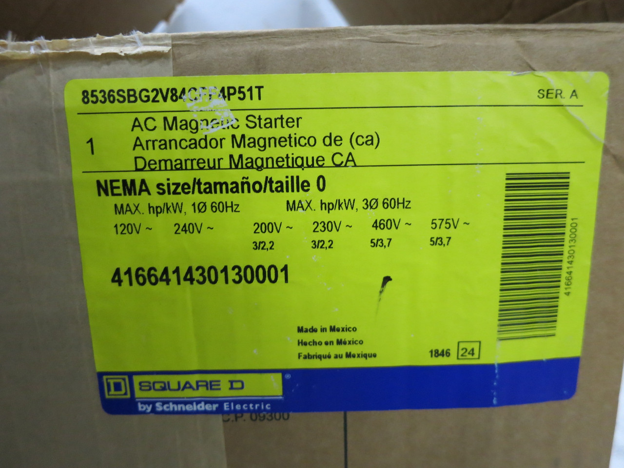 NEW Square D 8536SBO2S Enclosed Size 0 Motor Starter 208V CPT 120V Coil 8536SBG2 (DW8180-5)