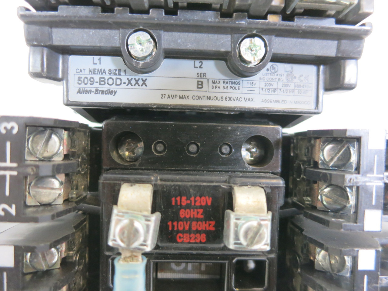 Allen Bradley 509-BOD-XXX Size 1 Starter E1-Plus Ser B 120V Coil 592-EECC Flawed (BJ1120-1)