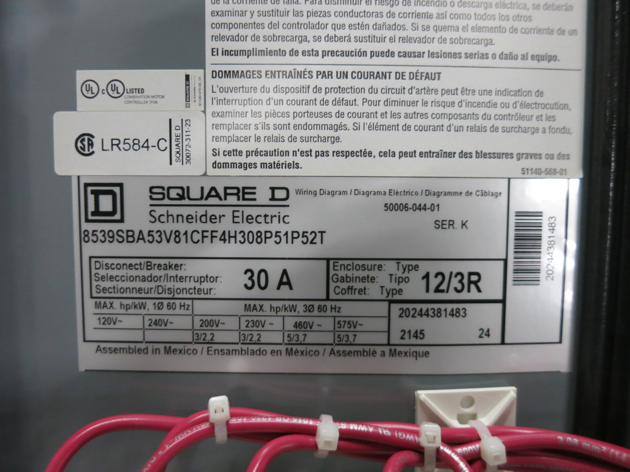 NEW Square D 30A Breaker Size 0 Starter Combination Box HLL36030M71 8536SBOH308S (DW8188-1)