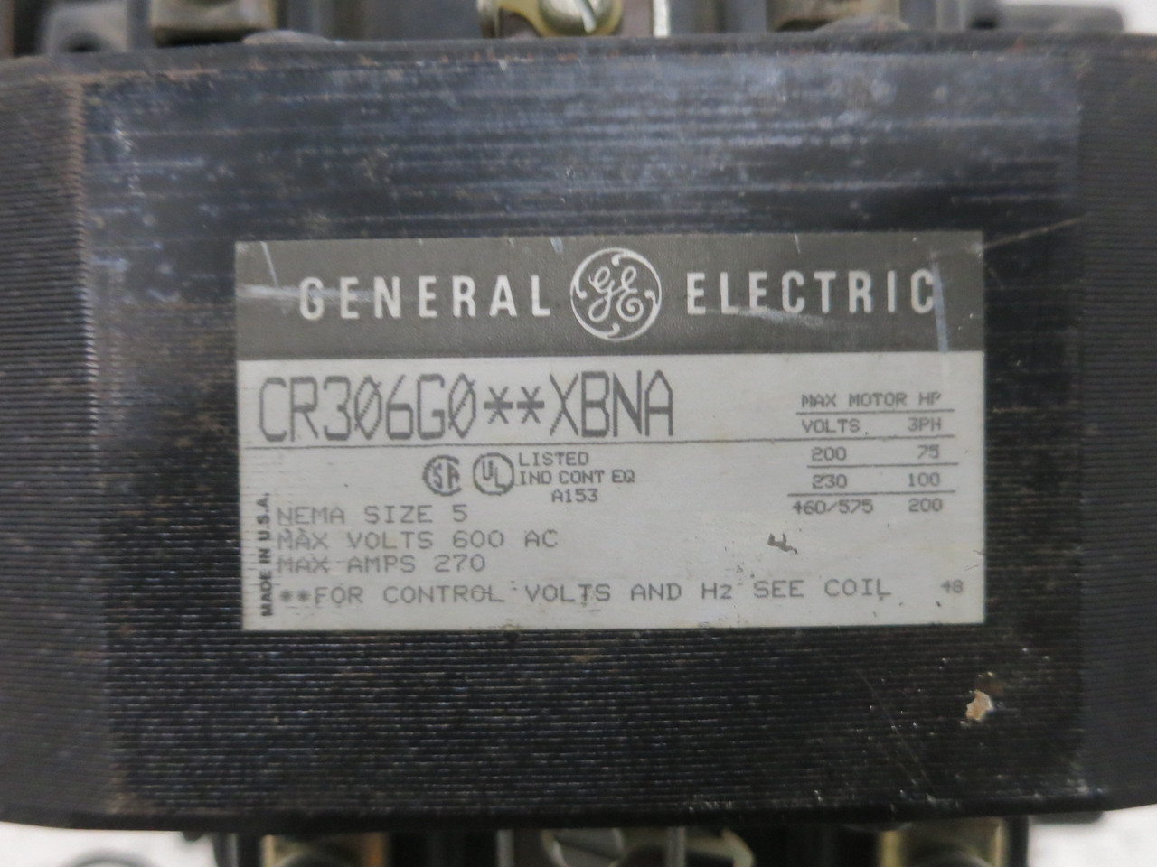 GE CR306G0**XBNA Size 5 Motor Starter 480V Coil 55-530249G004 200 HP 270 CR306G0 (DW8196-1)