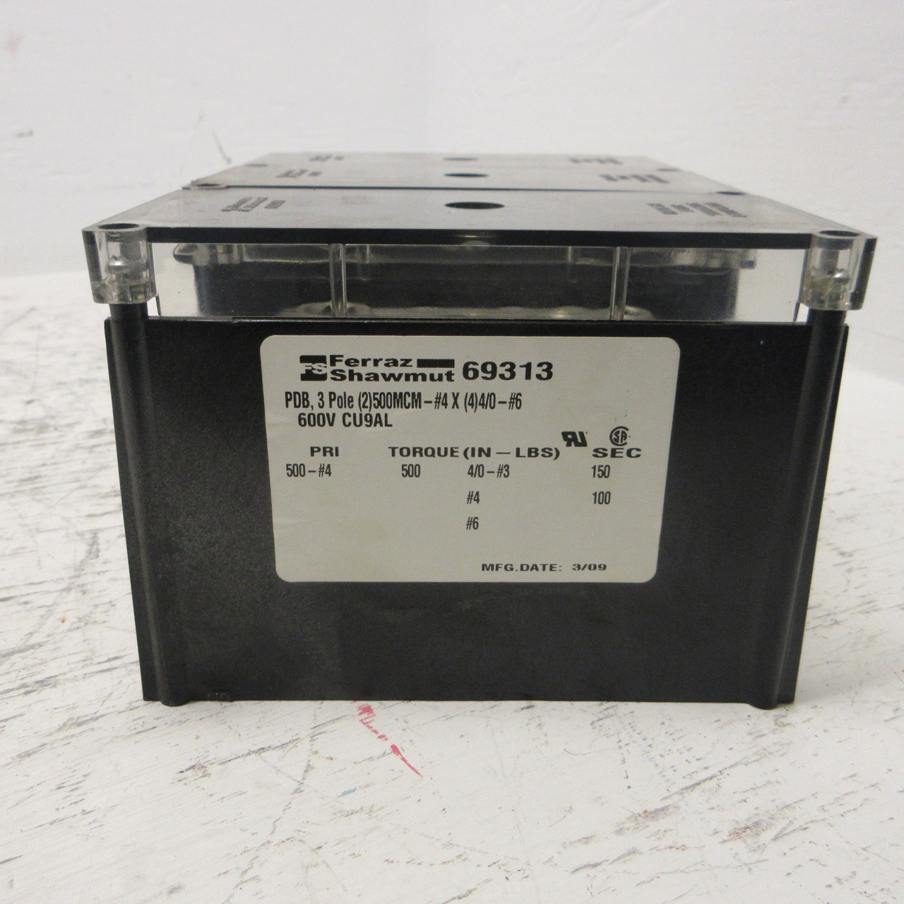 Ferraz Shawmut 69313 Power Distribution Block 3 Pole 600V Open Style 3P CU9AL (AH1254-2)