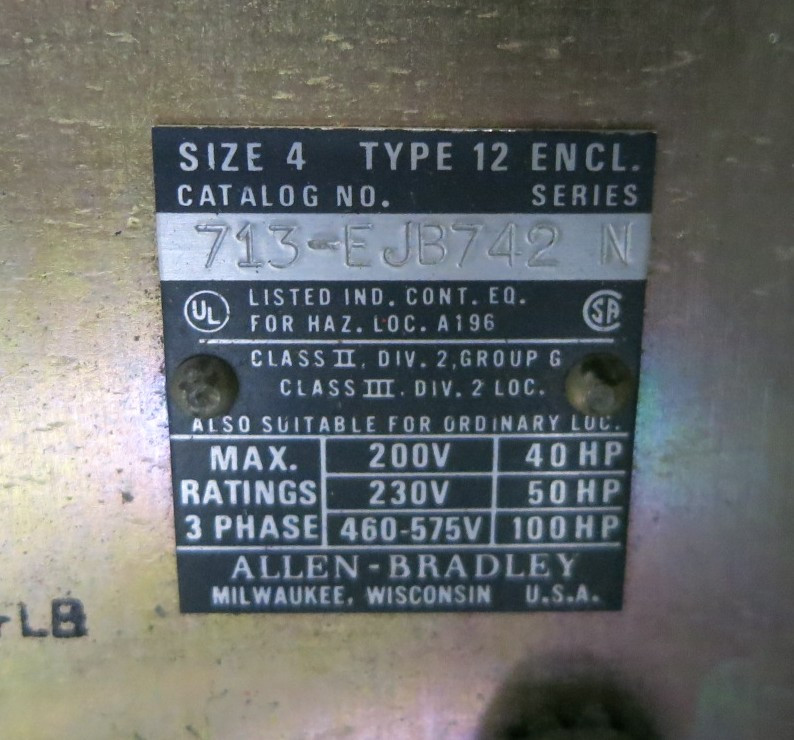 Allen Bradley Size 4 Starter 225 Amp Breaker Combination Combo Box 709-EOD103 (BJ1121-1)