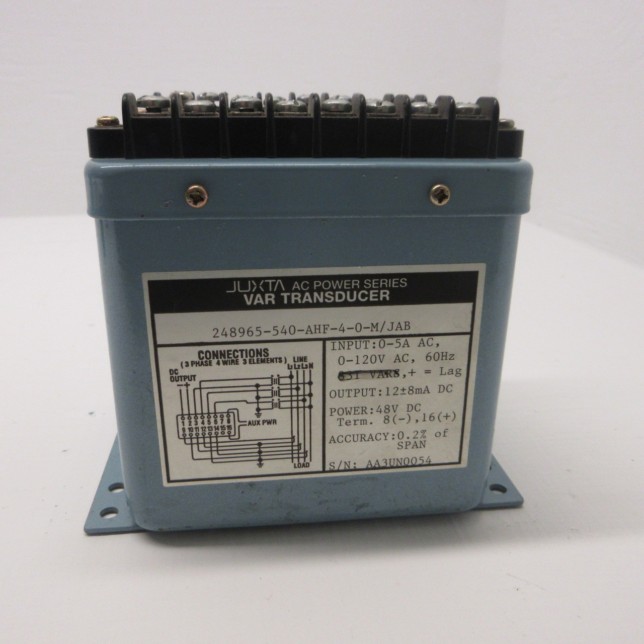 Yokogawa 248965-540-AHF-4-0-M/JAB Juxta AC Power Series Var Transducer 120V 831V (AH1272-6)