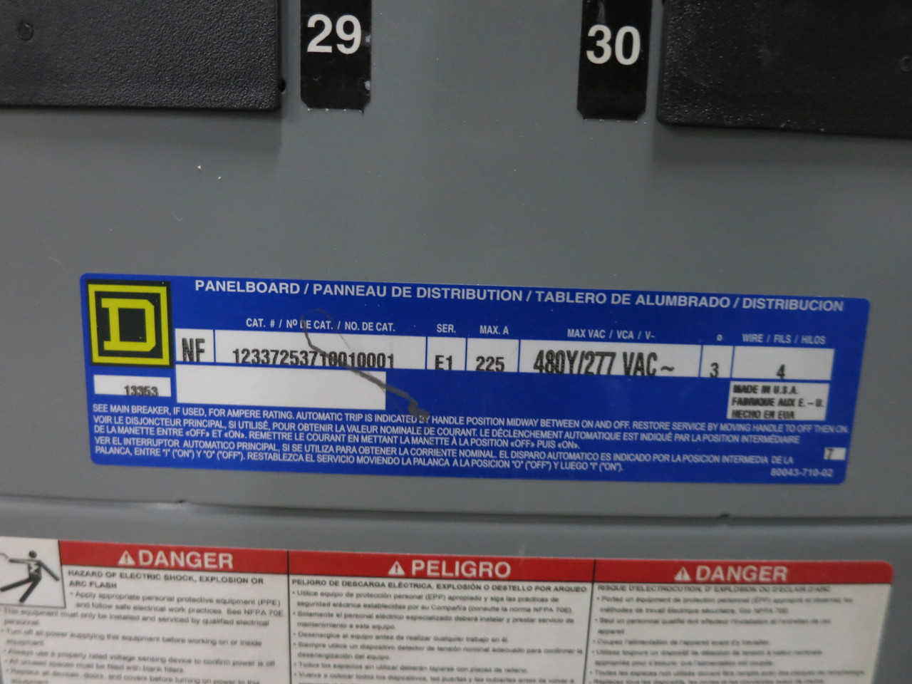 Square D 150A NF Main Breaker Panel Board 3PH 4W 480/277V 150 Amp HJM36150SA (DW8225-1)
