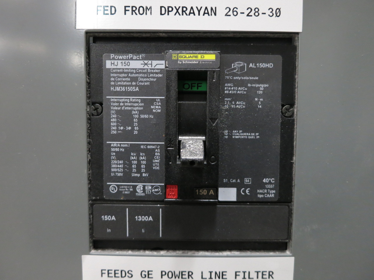 Square D 150A NF Main Breaker Panel Board 3PH 4W 480/277V 150 Amp HJM36150SA (DW8225-1)