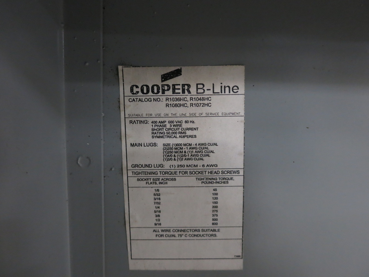 NEW Cooper B-Line R1060HC Termination Box 167T Bussed Gutter 400A 1PH 3W 3R (DW8226-1)