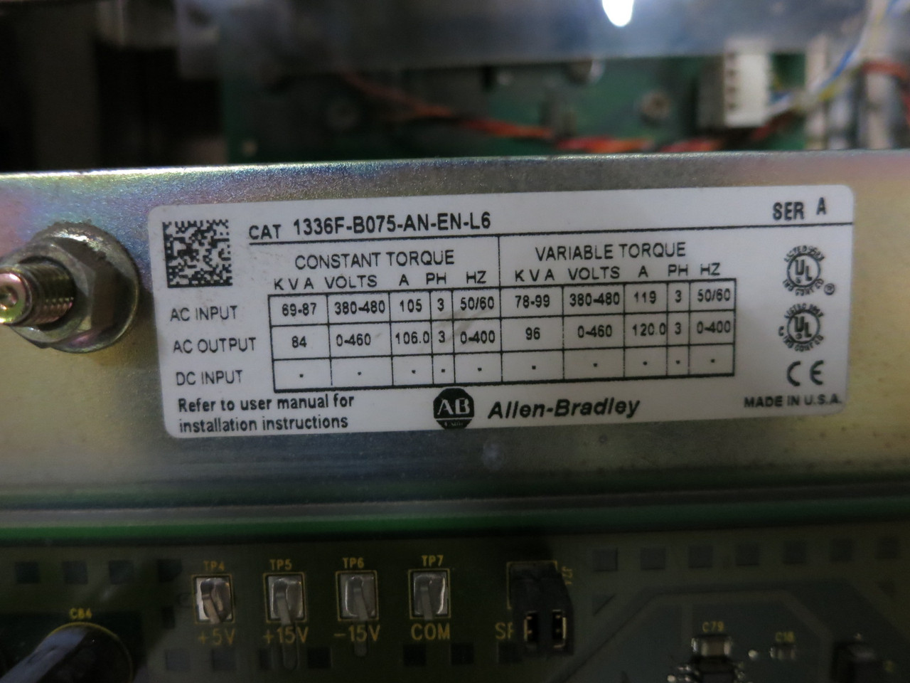 Allen Bradley 1336F-B075-AN-EN-L6 75 HP 480V 1336 Plus II AC VS Drive 200A Fused (DW8224-1)