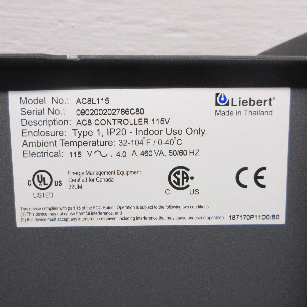 Liebert Emerson AC8L115 AC8 Controller 115V Type 1 Enclosure (Indoor Use) No Key (AH1274-2)