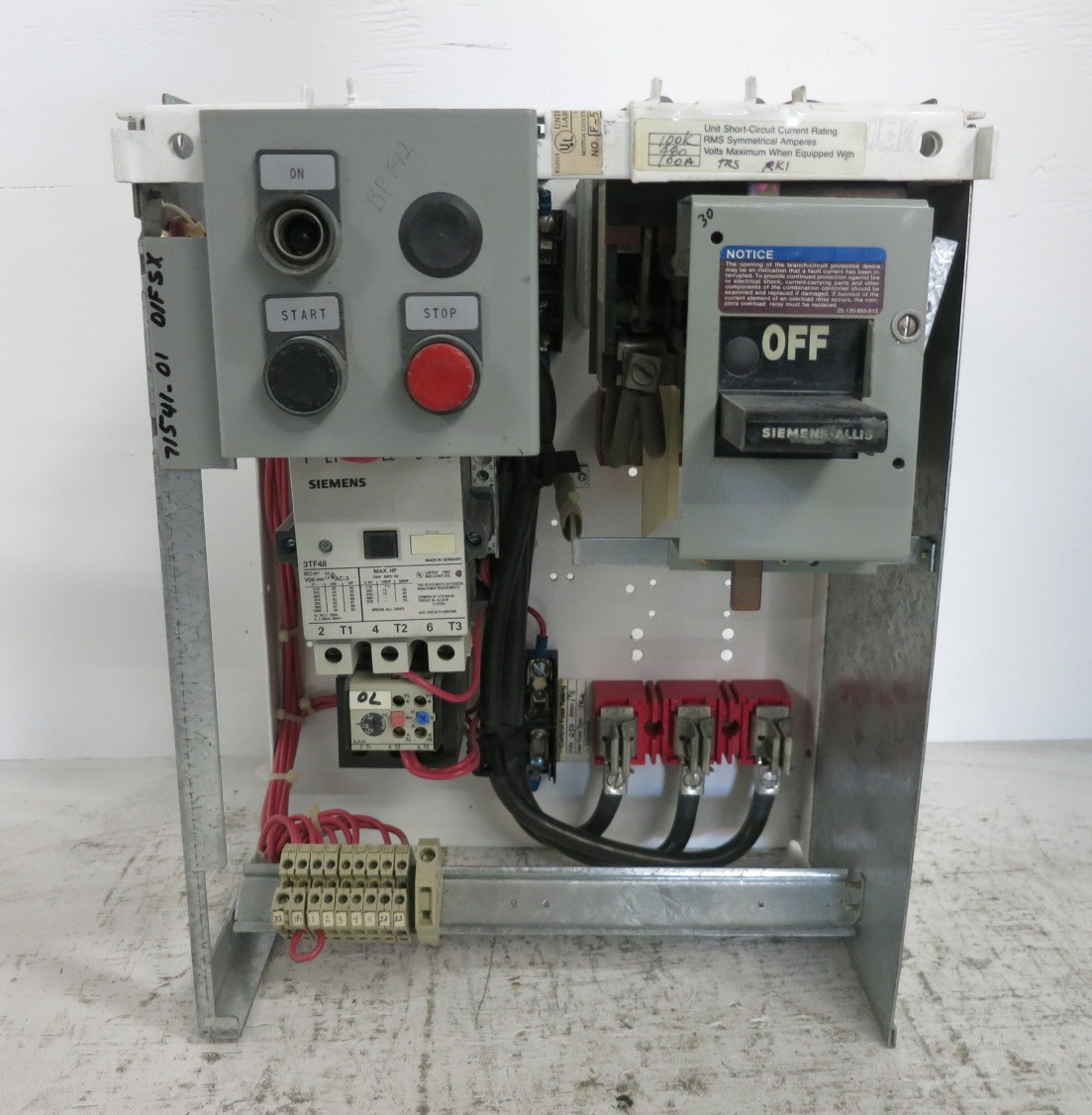 Siemens Model 90 100A Fusible Size 3 Starter 18" MCC Bucket 100 Amp DS36U 3TF48 (DW8228-1)