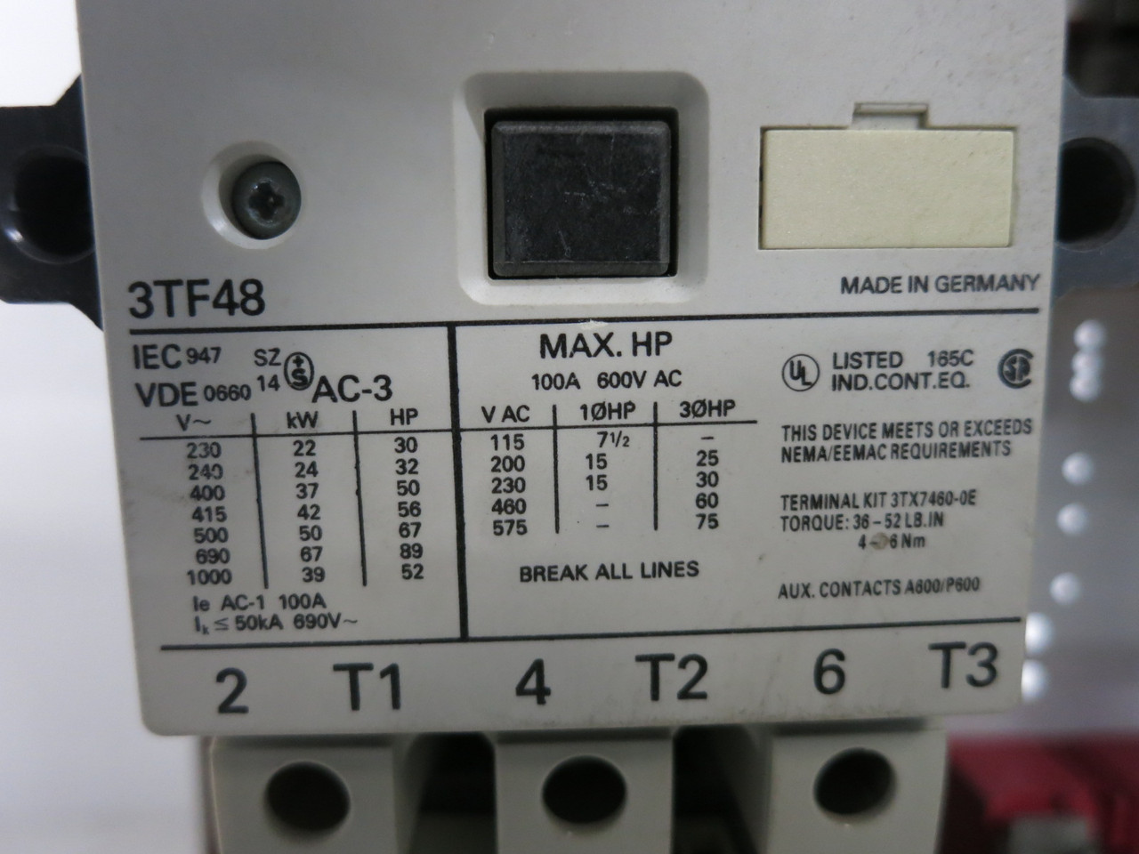 Siemens Model 90 100A Fusible Size 3 Starter 18" MCC Bucket 100 Amp DS36U 3TF48 (DW8228-1)