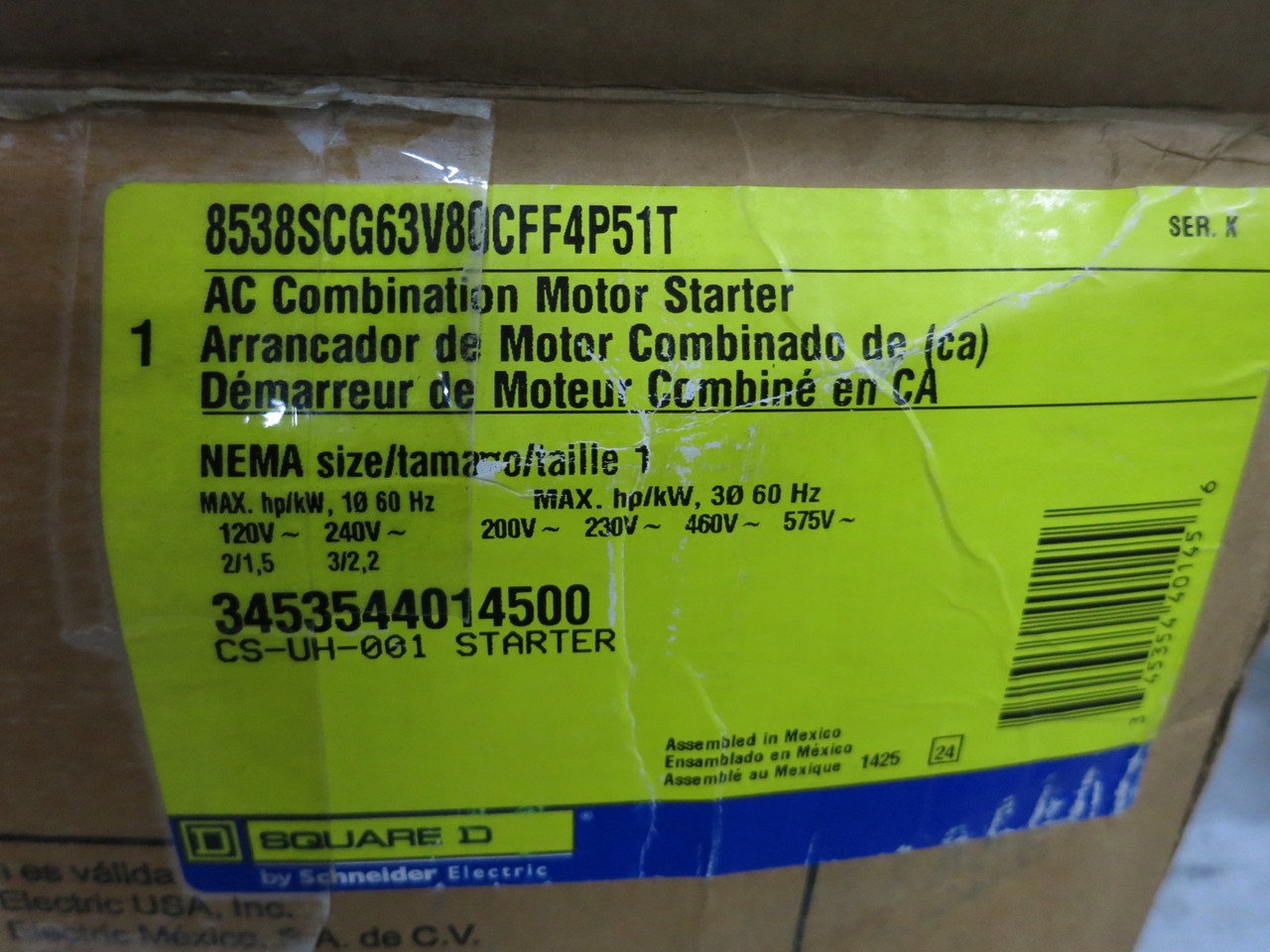 NEW Square D 30A Fusible Size 1 Starter Combo Box 8536SCO1S 30 Amp 240V 120V 1PH (DW8234-2)