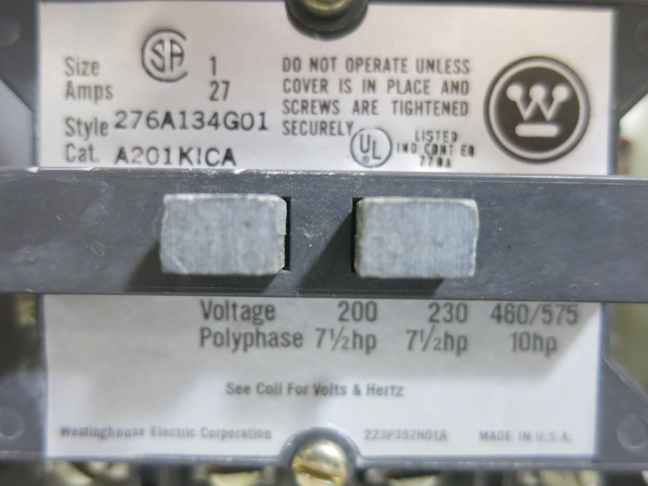Westinghouse 5 Star 2100 15A Breaker Size 1 Contactor 12" MCC Bucket 15 Amp (BJ1123-1)