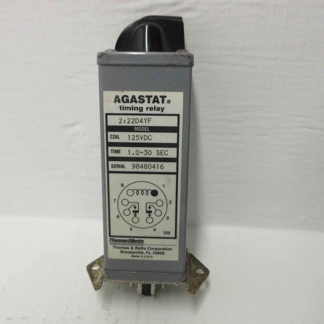 Agastat 2122D4YF Timing Relay 125VDC Coil 1.0-30 Second Thomas & Betts 8 Pin (AH1295-1)