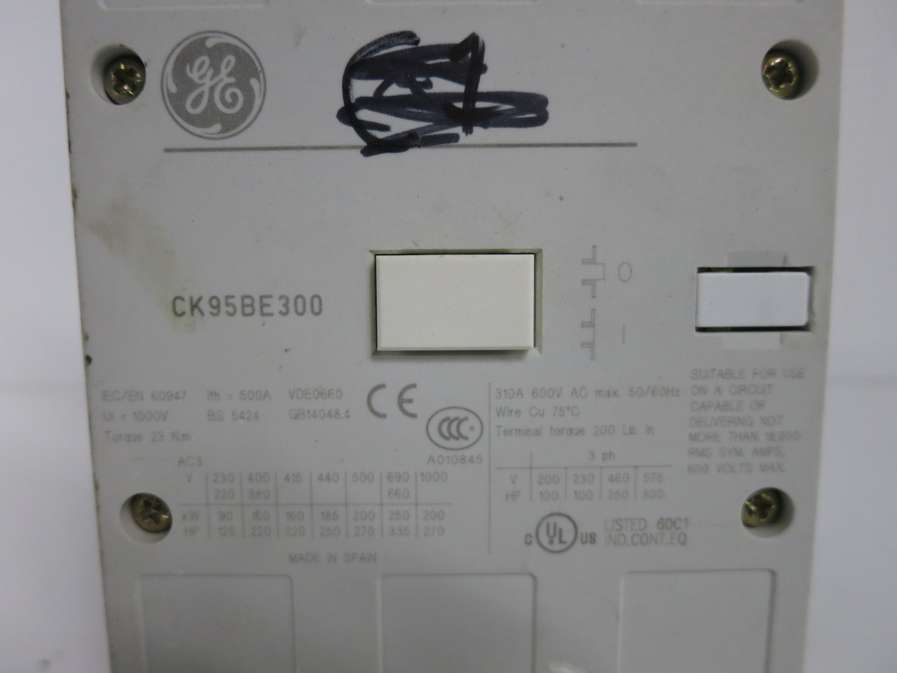 GE CK95BE300 AC Motor Contactor C-2000 IEC 250 HP @ 460V KM5EJ 110-127V Coil (DW8241-1)