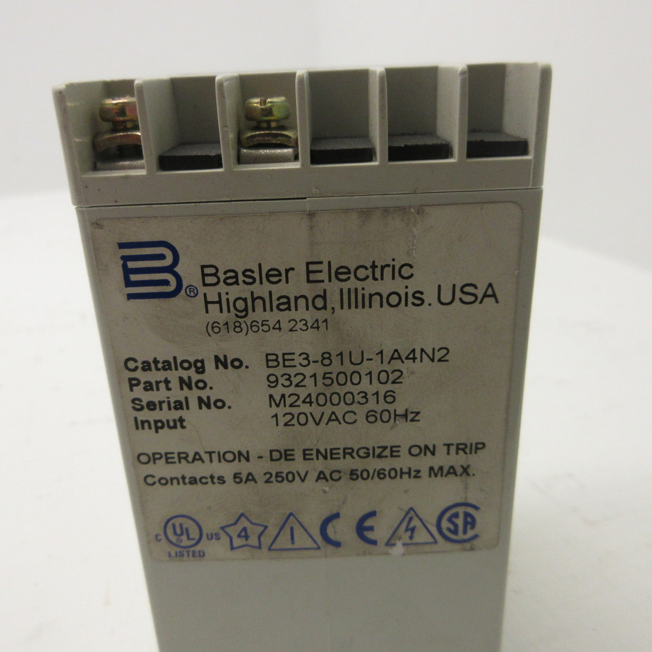 Basler Electric BE3-81U-1A4N2 Under Frequency Relay 9321500102 120VAC 60Hz BE3 (AH1299-2)