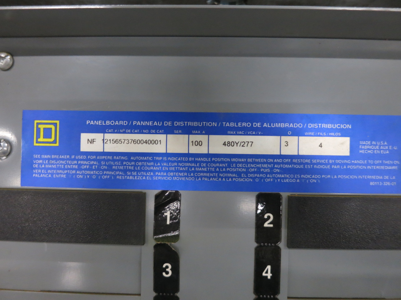 Square D 100A NF MLO Breaker Panel Board 3PH 4W 480Y/277V 100 Amp 480 30 Circuit (DW8253-1)