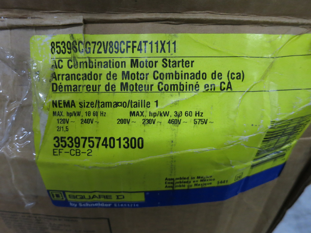 NEW Square D 50A Breaker Size 1 Starter Combo Box 1PH 120V HLL26050 8536SCO1S (DW8264-2)