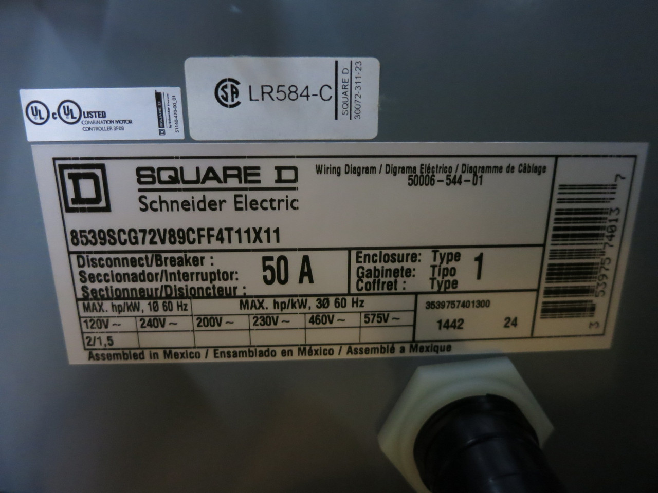 NEW Square D 50A Breaker Size 1 Starter Combo Box 1PH 120V HLL26050 8536SCO1S (DW8264-2)