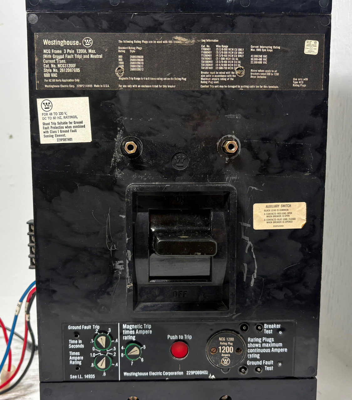 Westinghouse NCG31200F 1200A Circuit Breaker w/ Ground & 1200 Amp Plug NCG Frame (EM5924-1)
