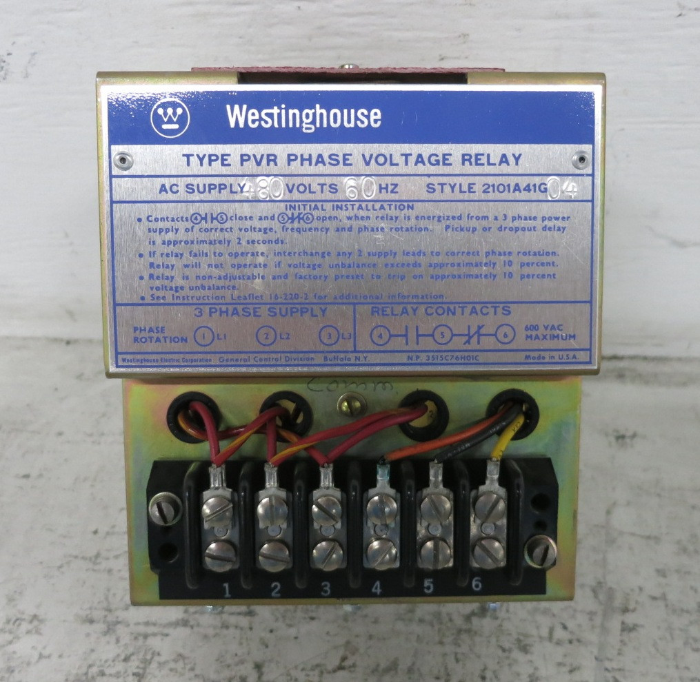 Westinghouse 2101A41G04 Type PVR Phase Voltage Relay 480V (DW8269-2)