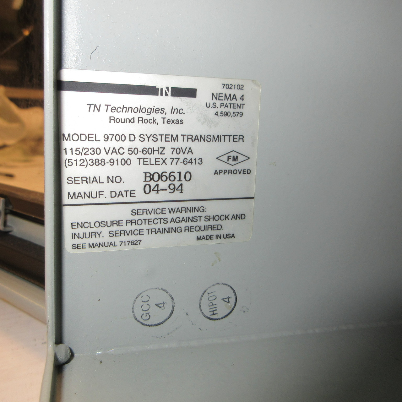 TN Technologies 9700 D Systems Transmitter Mark II Multiprocessor-Based 9700D (AH1356-1)