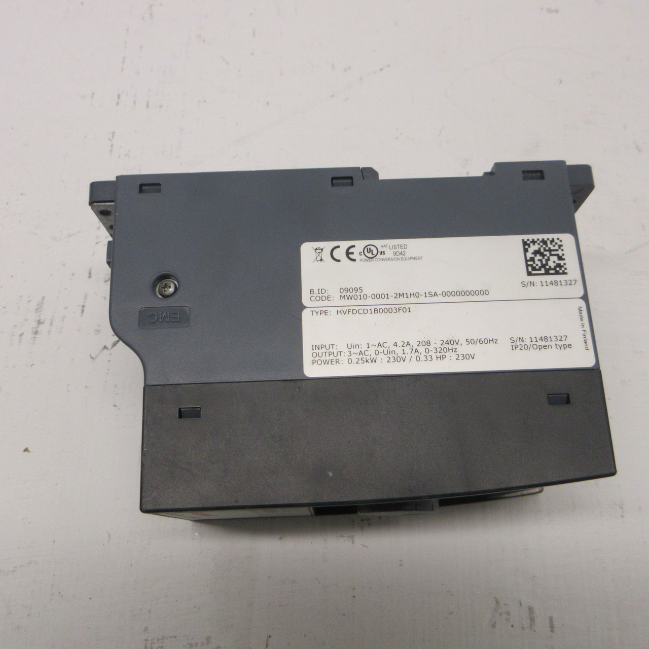 Honeywell HVFDCD1B0003F01 0.33 HP SmartDrive Compact AC VS Drive 230V VFD 1.7A (AH1359-1)