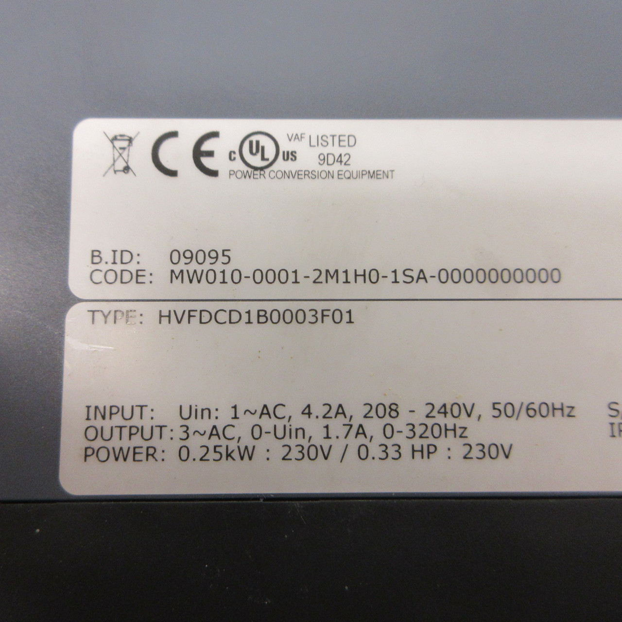 Honeywell HVFDCD1B0003F01 0.33 HP SmartDrive Compact AC VS Drive 230V VFD 1.7A (AH1359-1)