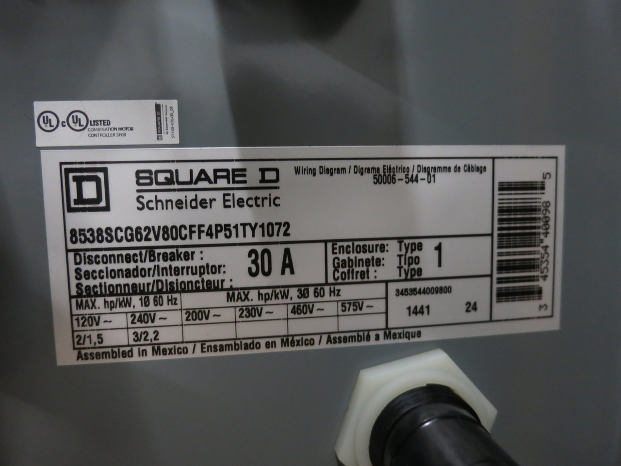NEW Square D 30A Fusible Size 1 Starter Combo Box 8536SCO1S 30 Amp 240V 2P 1PH (DW8291-1)