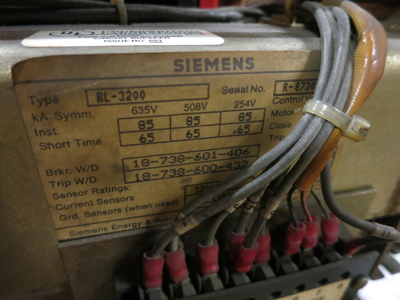 Siemens RL-3200 3200A Breaker LSG Static Trip III RMS-TSG-TZ-C RL3200 3200 Amp (DW8301-1)