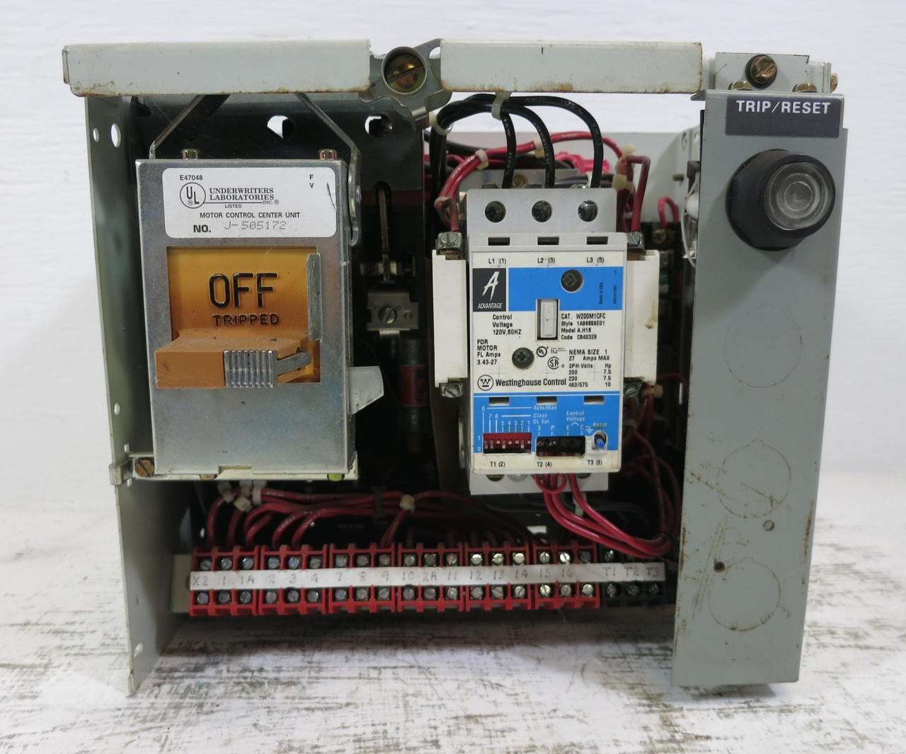 Westinghouse Type W 30A Fusible Size 1 Starter 12" MCC Bucket 30 Amp W200M1CFC (DW8299-2)