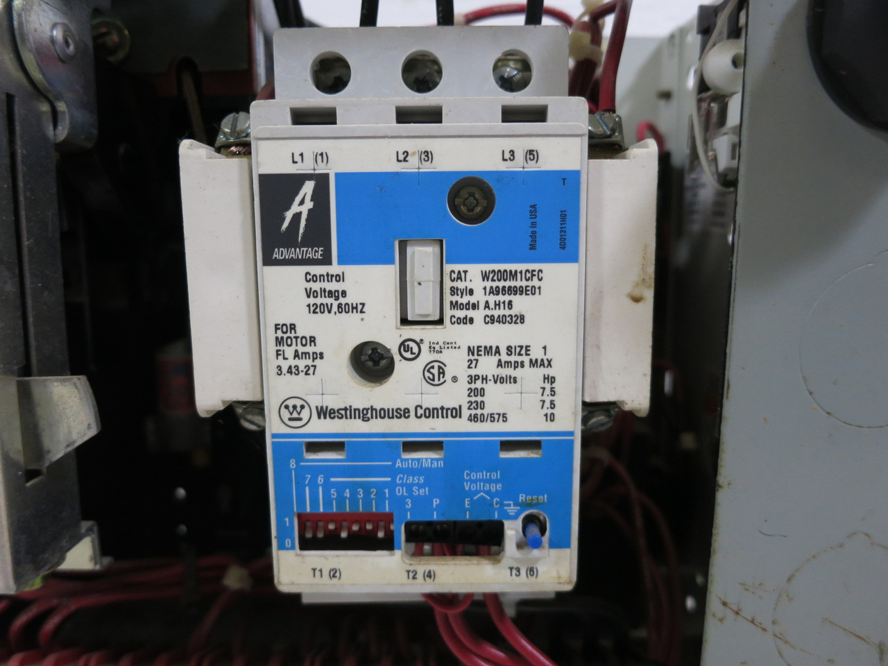 Westinghouse Type W 30A Fusible Size 1 Starter 12" MCC Bucket 30 Amp W200M1CFC (DW8299-2)