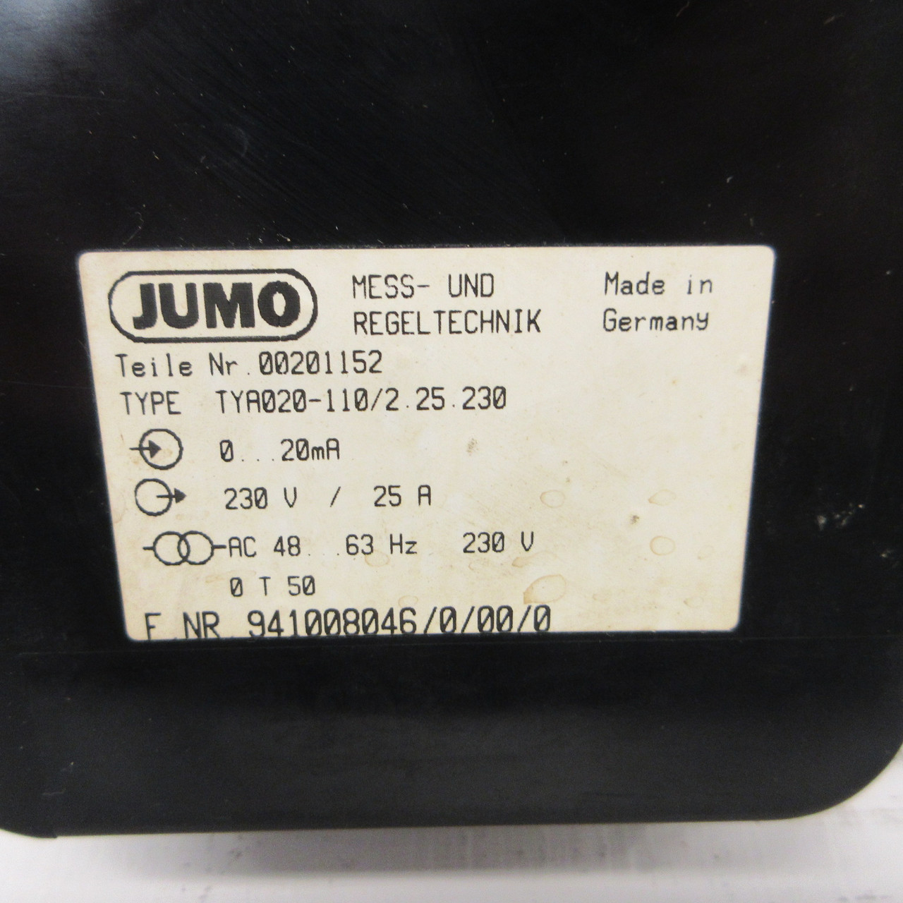 JUMO TYA020-110/2.25.230 Soft Starter 230V 25A MESS-UND 230VAC 25 Amp TYA020110 (AH1375-3)