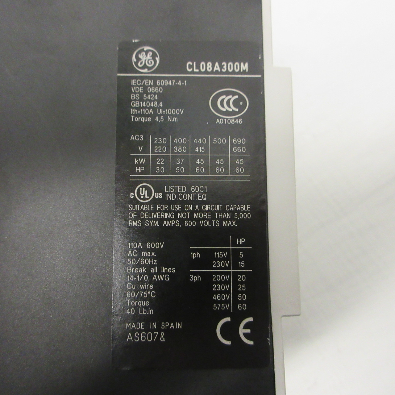 GE General Electric CL08A300M Contactor 110 Amp 600V 60HP 120V Coil 3P 110A CL08 (AH1393-1)