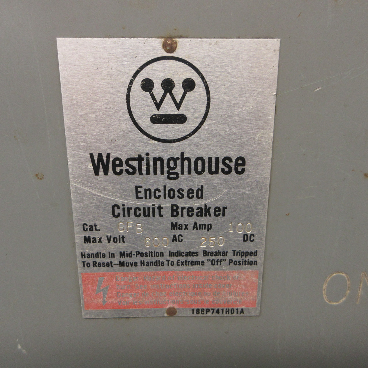 Westinghouse CFB 100A 600VAC Circuit Breaker Enclosure w/ 100 Amp FB3100 Breaker (AH1397-1)