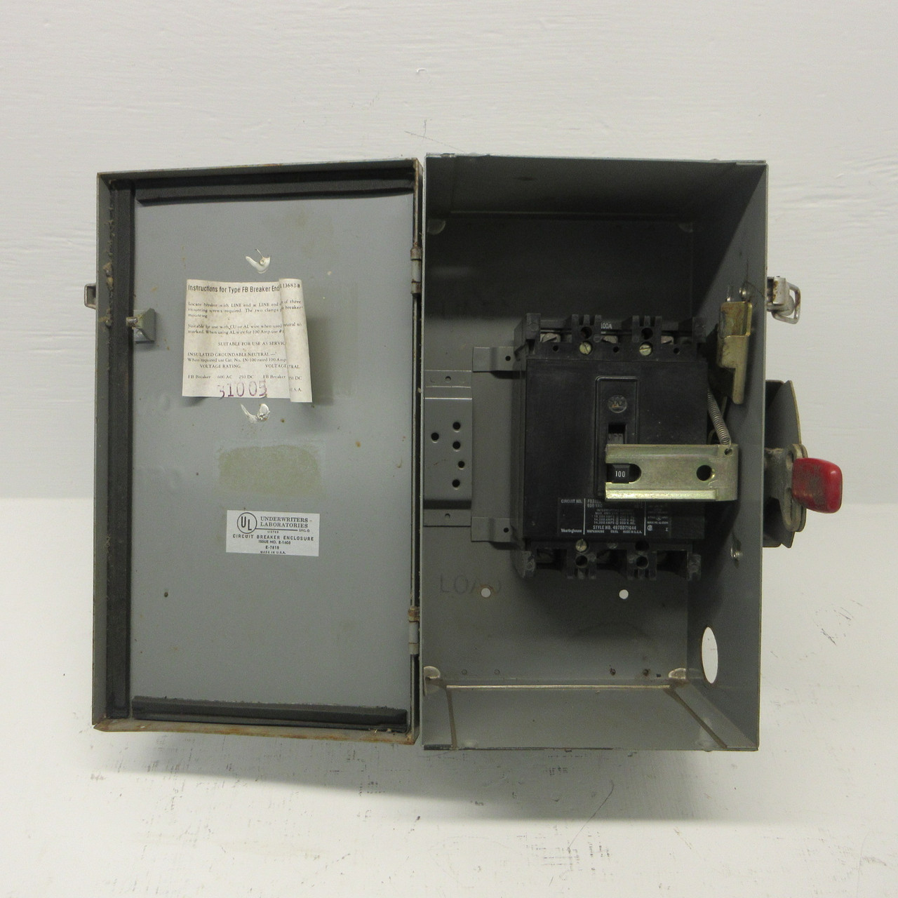 Westinghouse CFB 100A 600VAC Circuit Breaker Enclosure w/ 100 Amp FB3100 Breaker (AH1397-1)