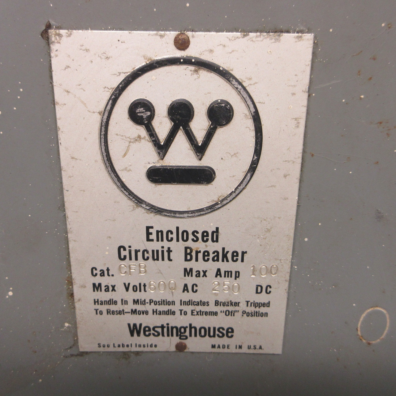 Westinghouse CFB 100A 600VAC Circuit Breaker Enclosure w/ 70 Amp FB3070 Breaker (AH1398-1)