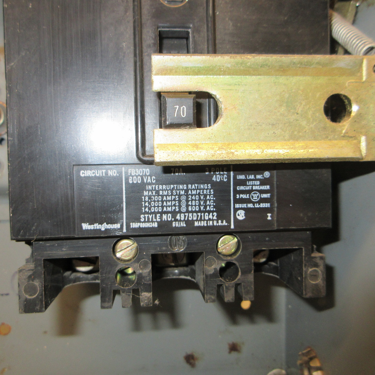 Westinghouse CFB 100A 600VAC Circuit Breaker Enclosure w/ 70 Amp FB3070 Breaker (AH1398-1)