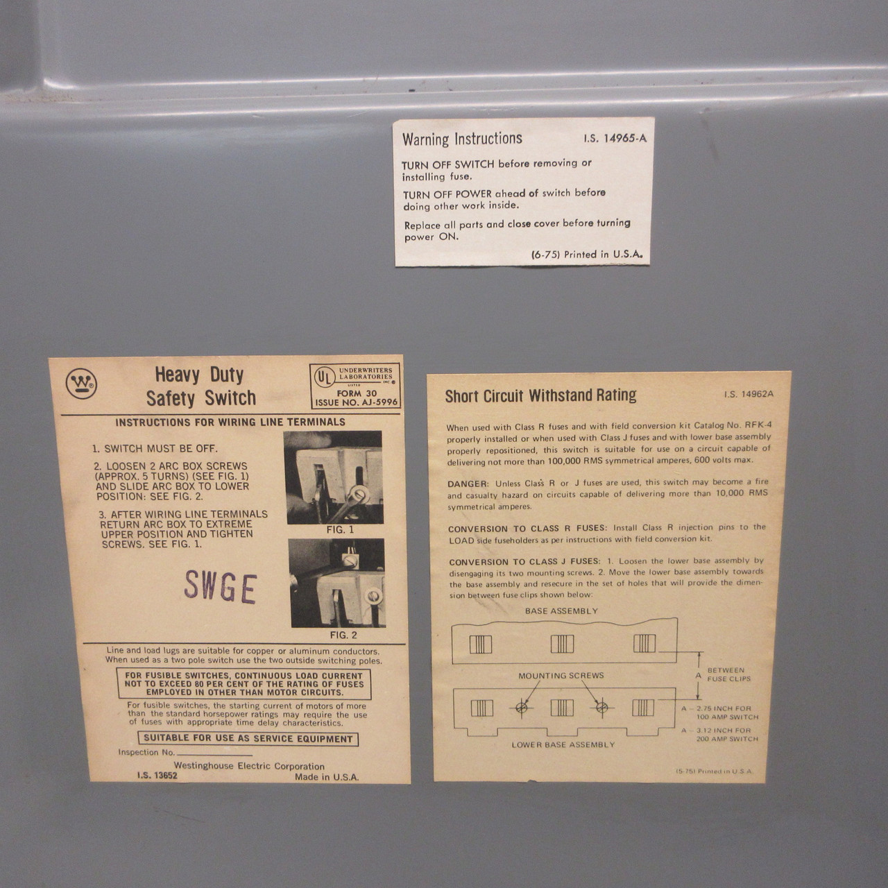 Westinghouse HF364 200A 600V Fusible Safety Switch Disconnect 200 Amp w/ Fuses (AH1400-1)