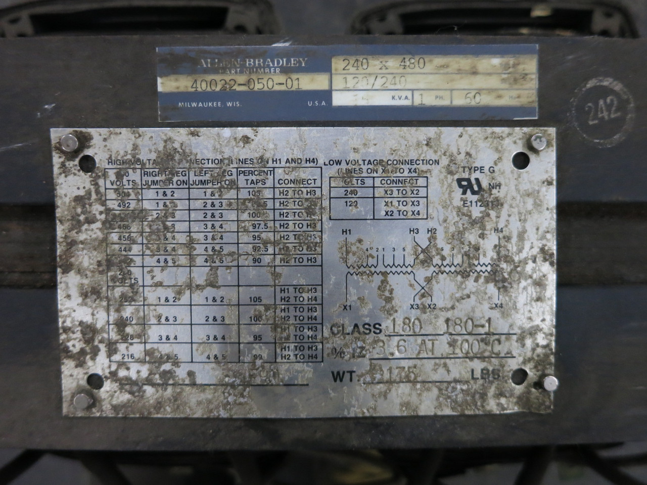 Allen Bradley 15 kVA 240x480 to 120/240 1PH Dry Type Transformer 40022-050-01 (DW8312-1)