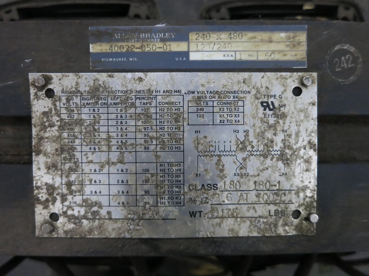 Allen Bradley 15 kVA 240x480 to 120/240 1PH Dry Type Transformer 40022-050-01 (DW8312-1)