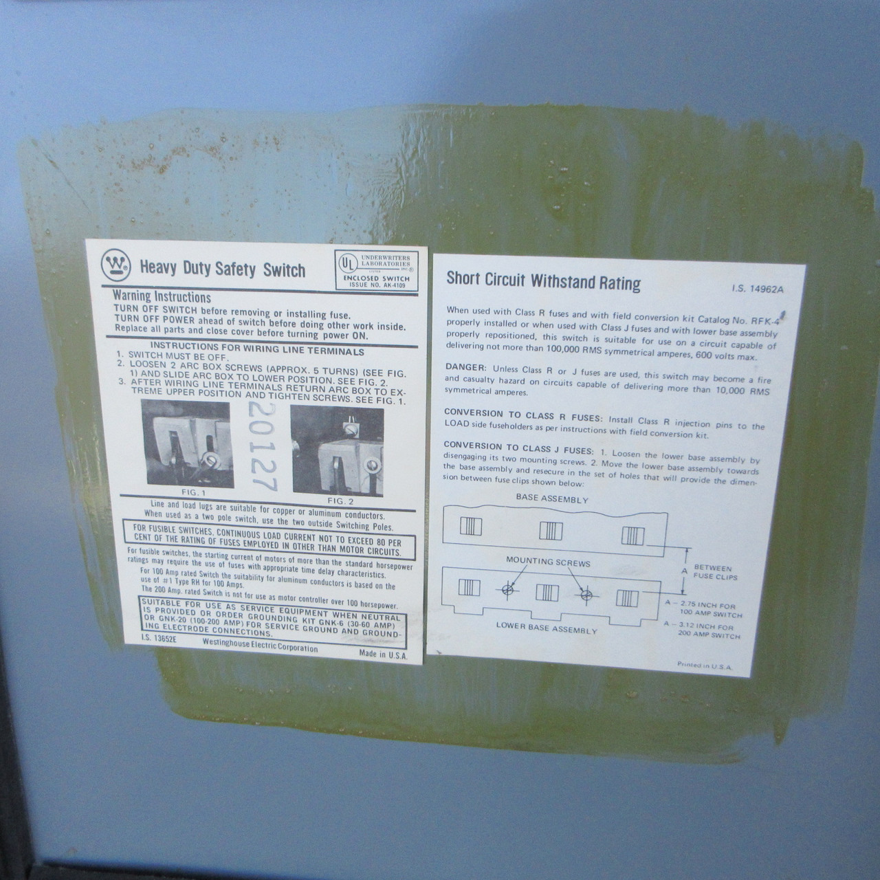 Westinghouse JHF364 200A 600VAC Fusible Safety Switch Disconnect 150HP 200 Amp (AH1405-1)