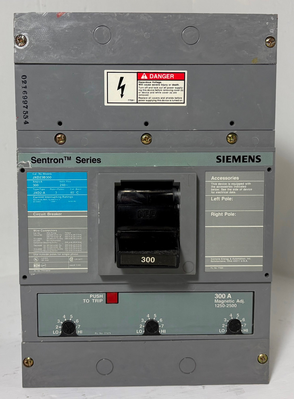 Siemens JXD23B300 300A Sentron Circuit Breaker Type JXD2-A 240V 3P 300 Amp ITE (EM5933-2)