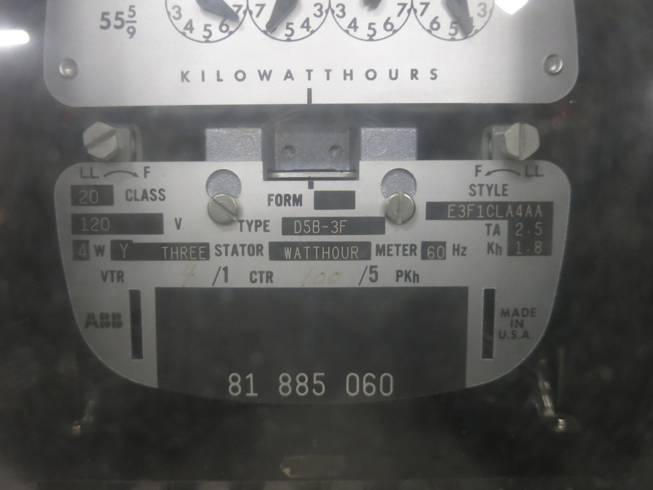 Westinghouse D5B-3F Watthour Meter Relay E3F1CLA4AA 120V Three Stator ABB (DW8319-2)