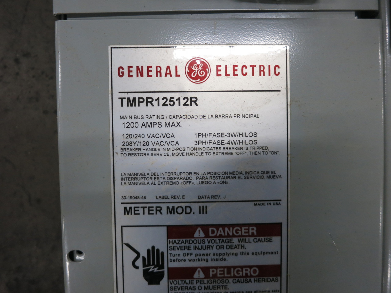 GE TMPR12512R 1200A/125A 208Y/120 Modular Metering Meter Mod Stack 4W 5 Socket (DW8317-1)