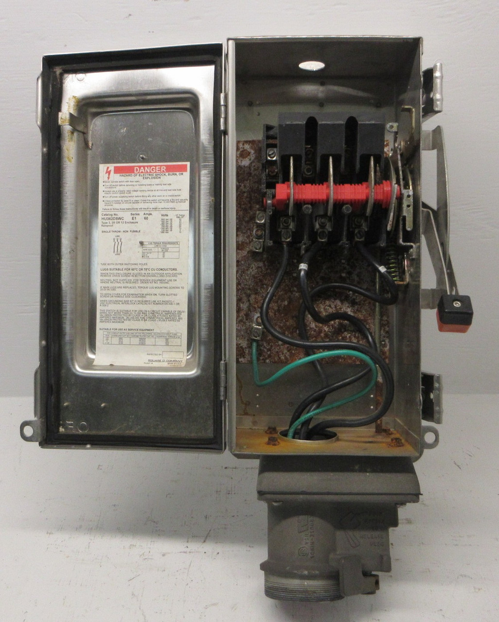 Square D HU362DSWC 60 Amp 600V Stainless Enclosed Switch 60A 60HP 3R SS (RUSTY) (AH1422-2)
