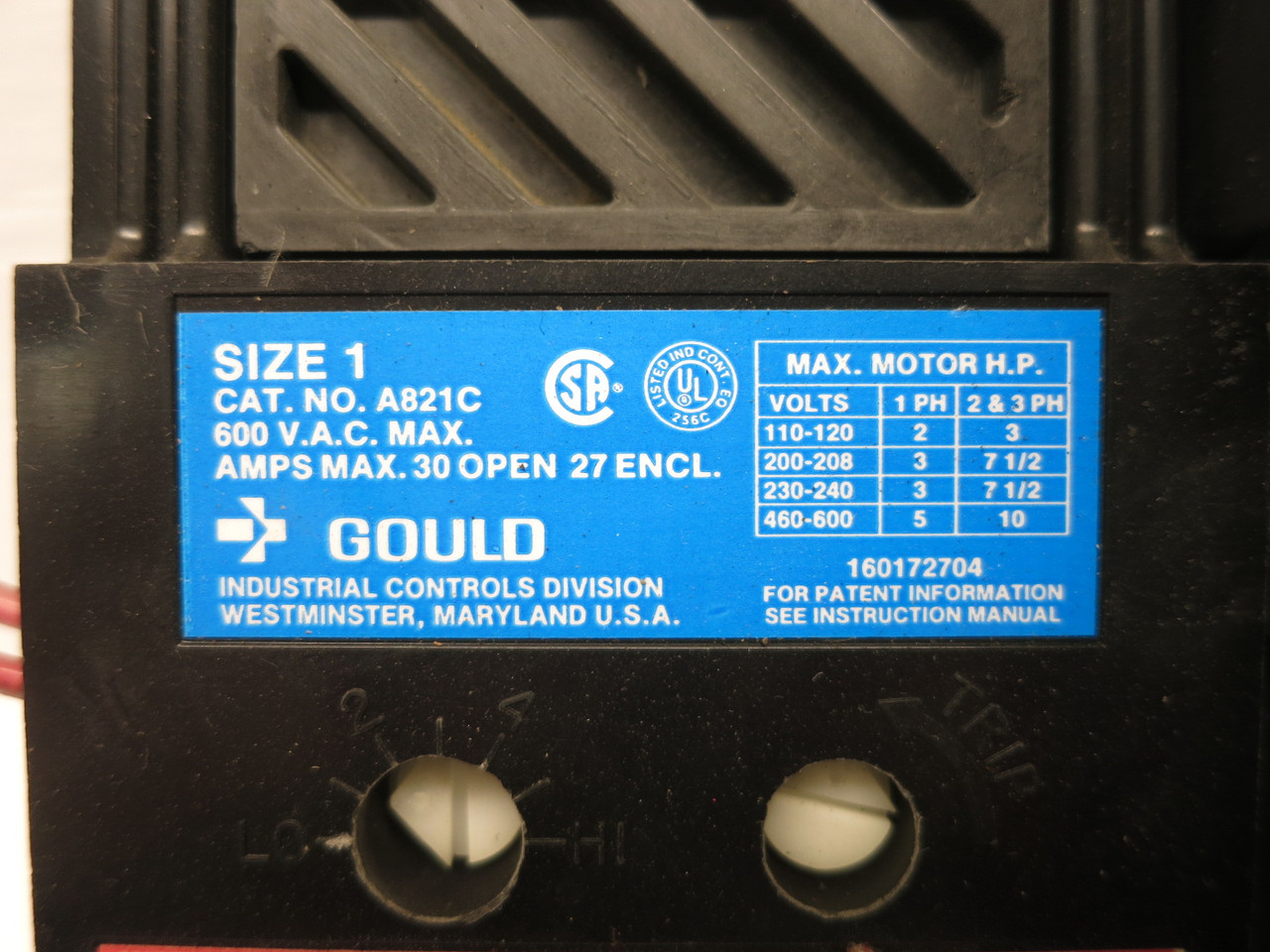 Gould A821C Size 1 Motor Starter 30A 10 HP A80K10 Coil Telemecanique ITE Siemens (DW8326-1)