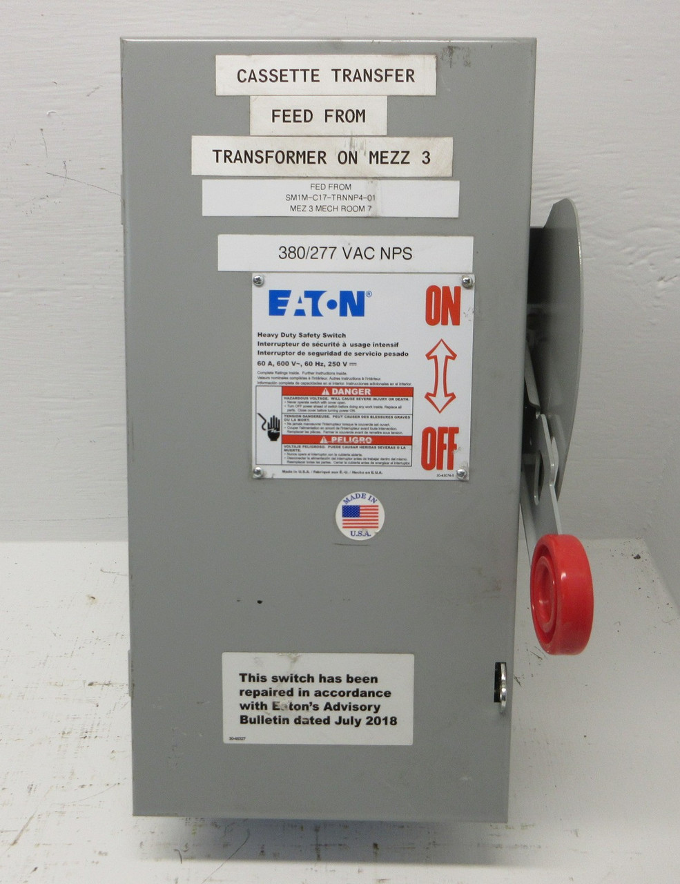 Eaton Cutler Hammer DH362FGK 60 Amp 600V Fusible Disconnect Switch 60A w/ Fuses (AH1424-1)