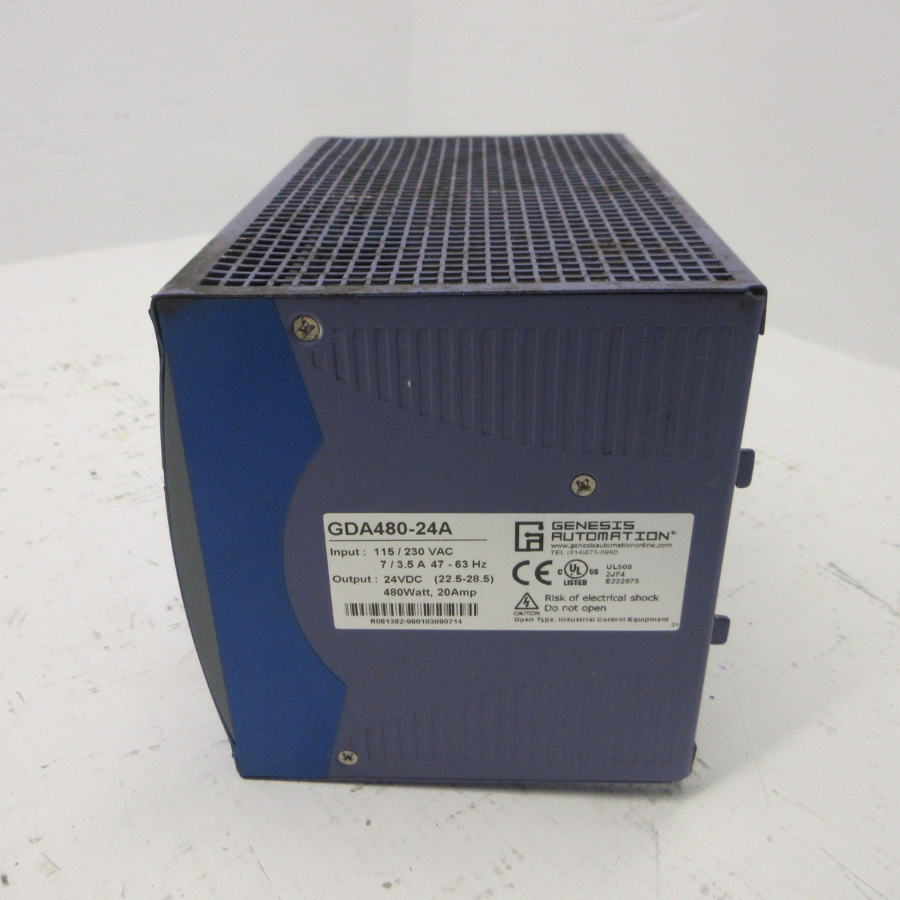 Genesis Automation GDA480-24A Power Supply IN: 115/230VAC 7/3.5A OUT: 24VDC 20A (AH1429-1)