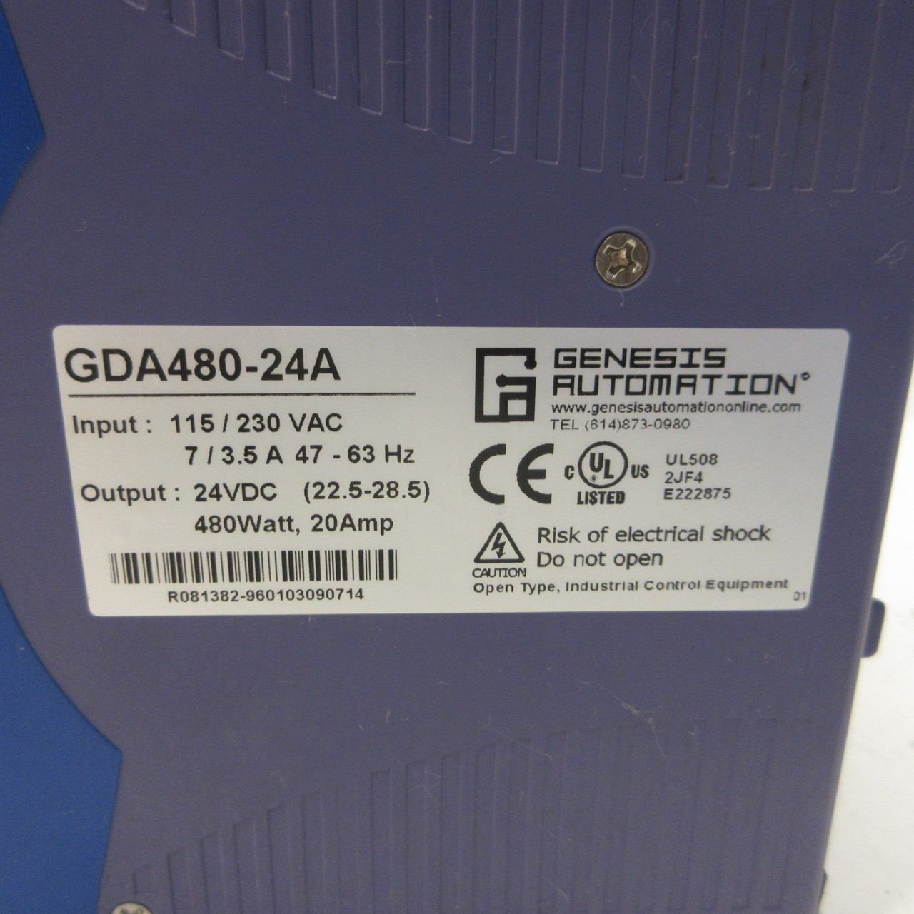 Genesis Automation GDA480-24A Power Supply IN: 115/230VAC 7/3.5A OUT: 24VDC 20A (AH1429-1)